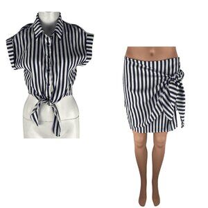 Wild Honey women's blue and white stripe blouse and skirt set size M